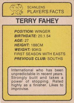 1981 Scanlens #156 Terry Fahey Back